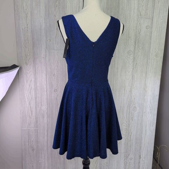 Brand New Lulu's Women's Large Blue Metallic Best Date Ever Mini Dress Sleeveles - Picture 4 of 11